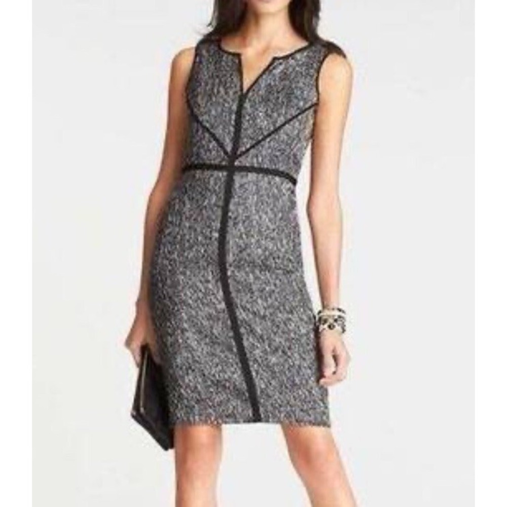 Ann Taylor Sheath Dress Black Gray Size 4 Wedding Party Business Classic Elegant